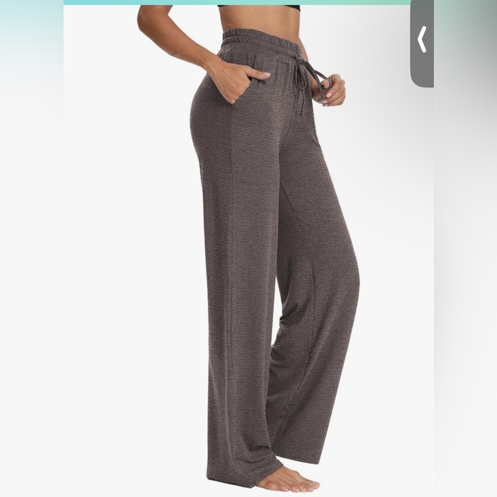 High waisted stretch pockets brown tan tan flare lounge pants medium travel - Picture 6 of 7